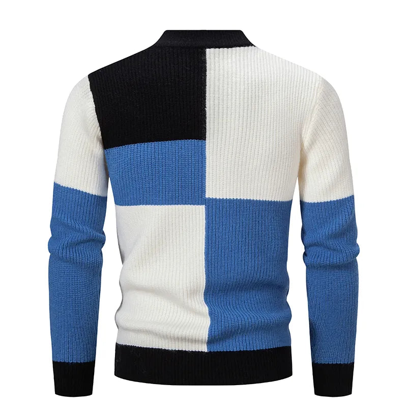 maoxiangshop Men’s Mock Neck Pullovers Youthful Vitality Fashion Patchwork Knitted Sweater Men Slim Casual Pullover Autumn Wintr Knitwear Man