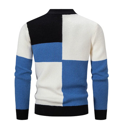 maoxiangshop Men’s Mock Neck Pullovers Youthful Vitality Fashion Patchwork Knitted Sweater Men Slim Casual Pullover Autumn Wintr Knitwear Man