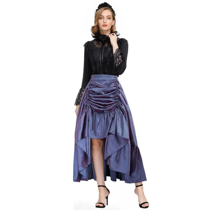 maoxiangshop Women Skirt Retro Ruffle Solid Adjustable High Low Skirt Elastic Waist Gothic Skirts Party Club Renaissance Steampunk Skirt Long