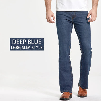 maoxiangshop  Mens Boot Cut Jeans Slightly Flared Slim Fit Blue Black Trousers Designer Classic Male Stretch Denim Pants