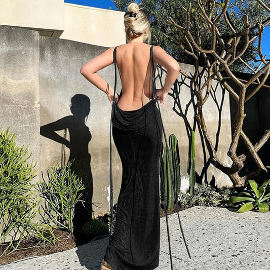 Sexy Halter Backless Long Summer Dresses Women 2024 Fashion Sundresses Bodycon Maxi Nigth Club Party Dress Baddie Outfit