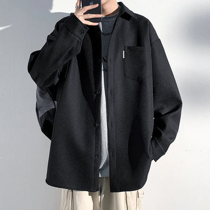 maoxiangshop Autumn New Shirts Fashion Handsome Trend Shirt Man Long Sleeve Simple Lapel Male Blouse Loose All Match Casual Tops Jacket Men