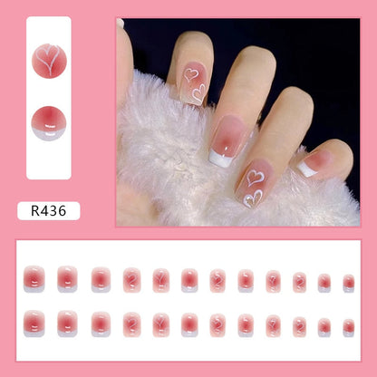 24pcs French Fake Nails Short Art Nail Tips Press Stick on False with Designs Full Cover Artificial Pink Wearable Clear Tips