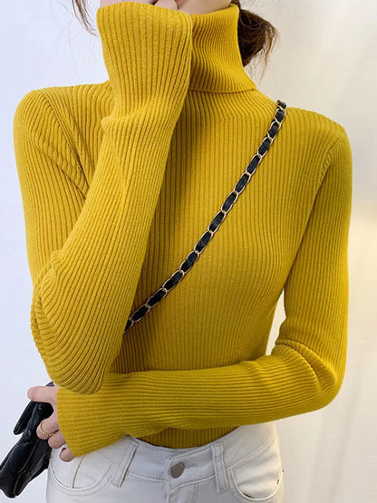 maoxiangshop New Women Pullover Turtleneck Sweater Autumn Long Sleeve Slim Elastic Korean Simple Basic Cheap Jumper Solid Color Top