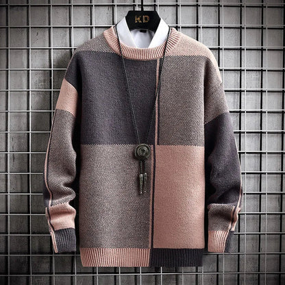 maoxiangshop Half High Collar Color Blocking Warm Sweater/ High Quality Men Spring Autumn Slim Leisure Korean Long Sleeve Loose Knit Pullover