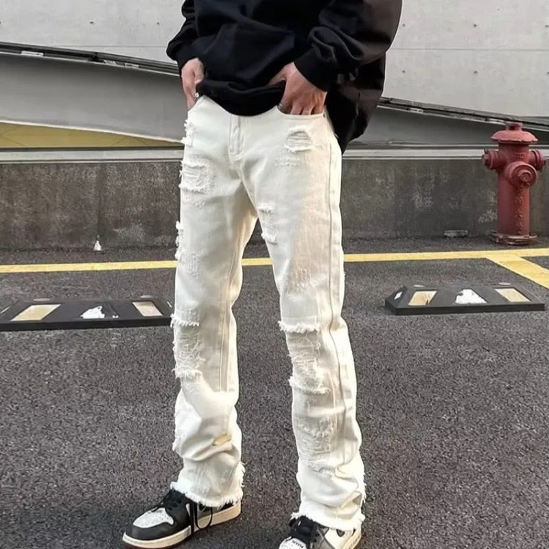 maoxiangshop Y2k Ripped Jeans Men Gothic Hip Hop Streetwear Vintage Women's Jeans Baggy Korean Denim Pants Straight Trousers For Men Punk