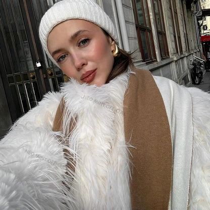 maoxiangshop  -  2024 Winter Fluffy Faux Fur Coat Women Luxury Brand Tassels Furry Turkey Fur Jacket Streetwear Loose Overcoat Outerwear