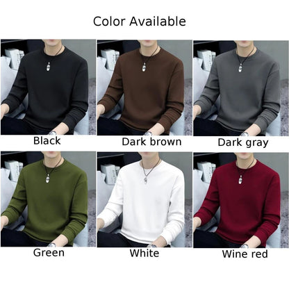 maoxiangshop Men Round Neck Shirts Long Sleeve T-Shirt Casual Undershirts Tees Tops Slim Fit Shirts Designer Solid Tee  Men's Clothing