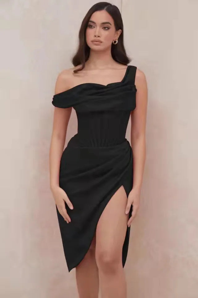 High Quality Satin Bodycon Dress Elegant Women Party Dress Red Off The Shoulder Sexy Dress Celebrity Evening Night Dresses