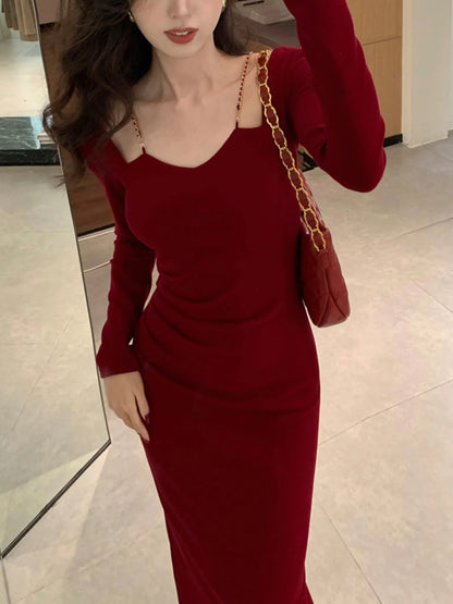 Women Sexy Bodycon Wedding Runway Party Dress Autumn Elegant Birthday Evening Prom Robe Spring Fashion Female Solid Clothing