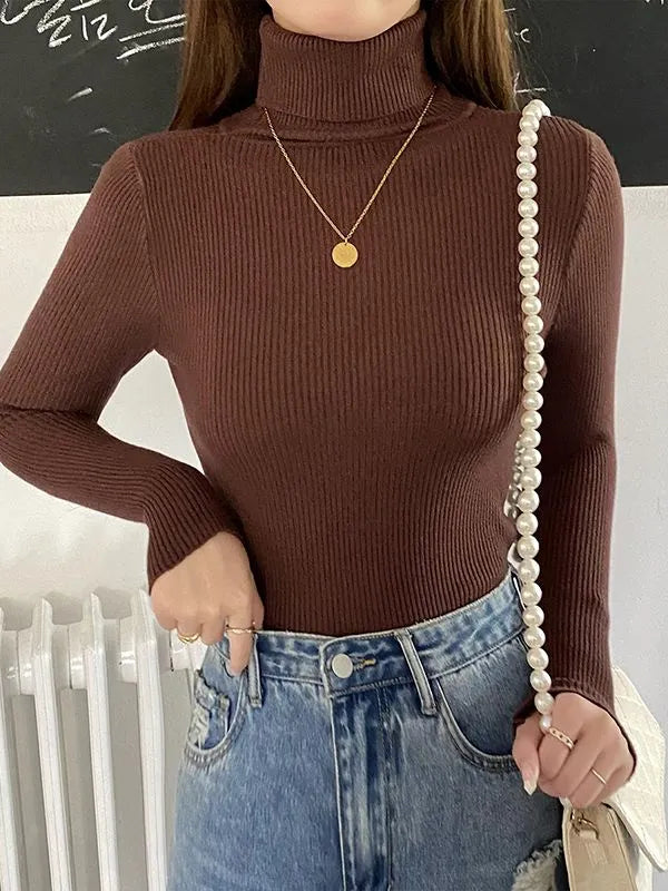 maoxiangshop Women Fall Turtleneck Sweater Knitted Soft Pullovers Cashmere Jumpers Basic Soft Sweaters For Women Autumn Winter