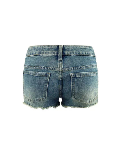 maoxiangshop Fashion Lace-Up Bandage Blue Stretch Denim Shorts for Women Summer Casual Skinny  Short Jeans Sexy Beach Night Club Outfits