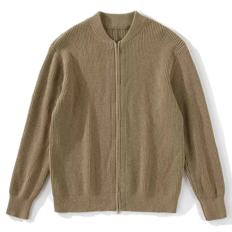 maoxiangshop New Autumn Winter Men's Knitted Cardigan Sweater Simple Versatile Solid Color Trendy Jacket Thick Crew Neck Pullover