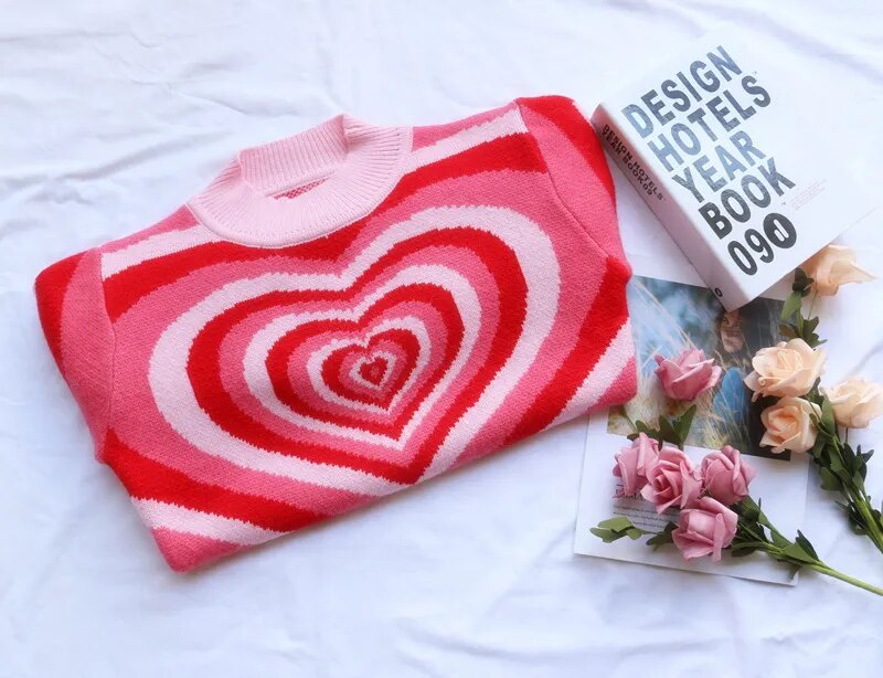 maoxiangshop All My Heart Jumper Mock Neck Knitted Pullover Sweater Women e-Girl y2K 90s Aesthetic Clothes