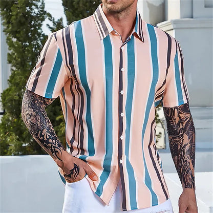 maoxiangshop Men's Shirts Holiday Hawaiian Beach Shirts Striped Print Tops Business Casual Cropped Oversized T-Shirts 5XL Designer Clothing