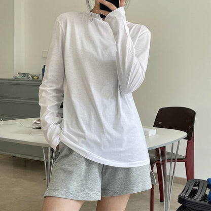 maoxiangshop Summer Women's Casual Solid Color Round Neck Long Sleeve Loose T-Shirt