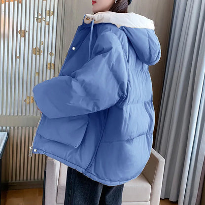 maoxiangshop Hooded Women Jacket Winter Korean Warm Female Cold Coat Pocket Solid Parkas Padding Long Sleeve Thick New in Outerwears