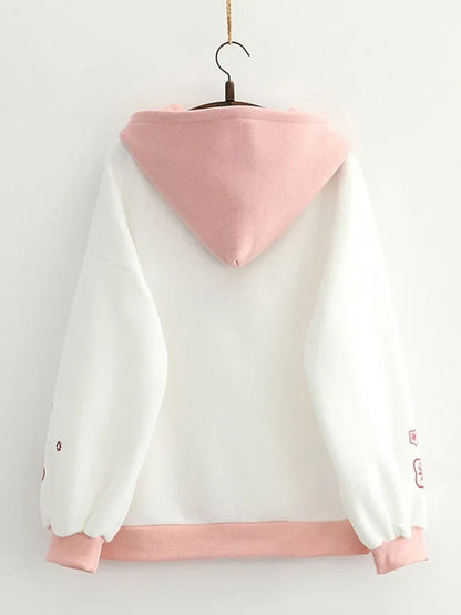 maoxiangshop Fleece Thick Women Hooded Sweatshirt Winter Casual Loose Long Sleeve Letter Print Hoodies Female Plus Velvet Pullover
