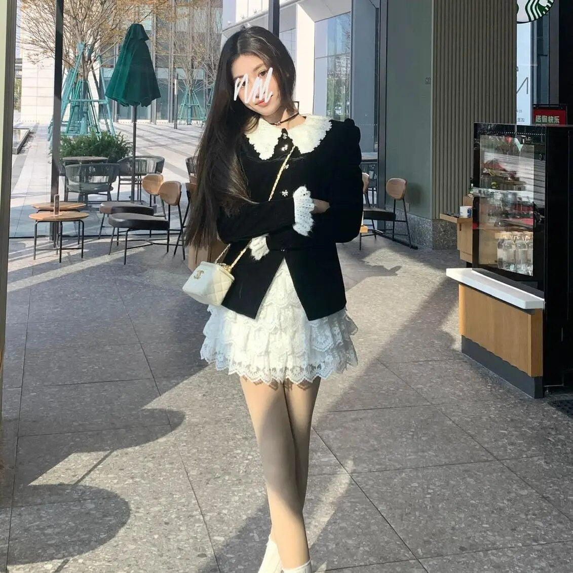 Elegant Velvet 2 Piece Dress Set Women 2023 Winter Vintage Party Korean Style Suits Long Sleeve Velvet Tops + Casual Lace Skirt