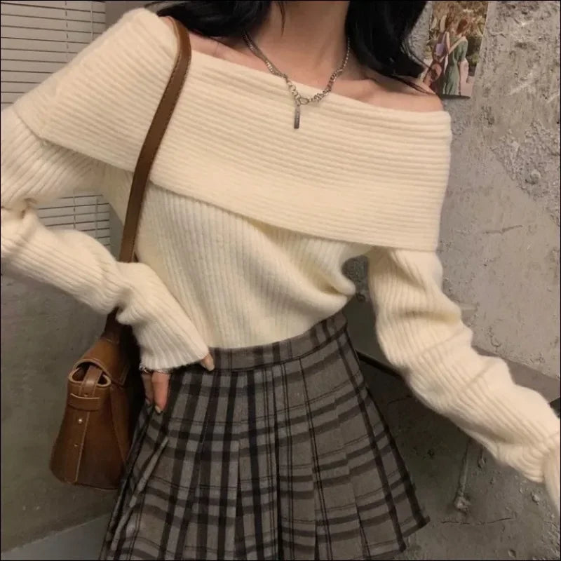 Sweater Women Sexy Off Shoulder Loose Korean Fashion Knitwear Autumn and Winter Thickened Pullover Sexy Female Y2k Top 2023 New