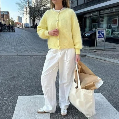 maoxiangshop  -  Casual Knitted Cardigan Women's Loose Versatile Solid Button Knitted Long Sleeve Sweater Autumn Office Warm Jacket Top