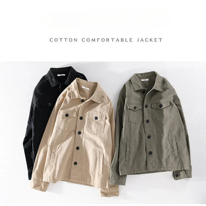 maoxiangshop 100% Cotton Tooling Japanese Jacket, New Coat Men's Long Sleeve Khaki Shirt, Casual Cotton Comfortable Thick Shirt camping