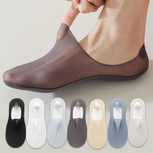 maoxiangshop 3 Pairs Men's Boat Socks Summer Ultra-thin Breathable Solid Color Sock Slippers Comfortable Soft  Ice Silk Low Cut Men Sokken