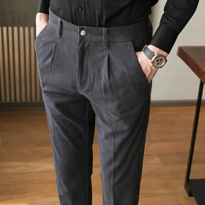 maoxiangshop British Style Men High Waist Casual Dress Pant Men Belt Design Slim Trousers Formal Office Social Wedding Party Dress Suit Pants