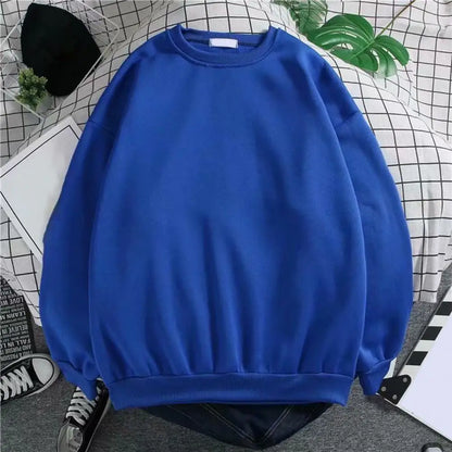 maoxiangshop Harajuku Sweatshirts Men's Autumn Korean Solid Color Fleece Oversized Pullovers Casual O Neck Basic Tops Hip Hop Streetwear