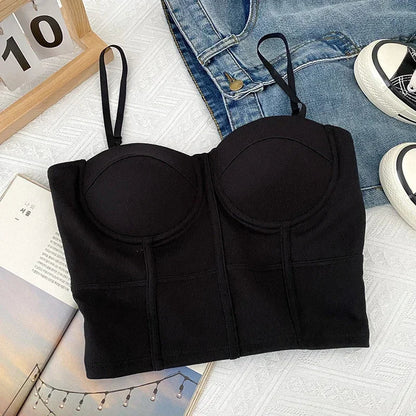 maoxiangshop Strap Sexy Tanks Women Solid Colours Femme Croset Crop Tops Built in Bras Korean Fashion Backless Camisole