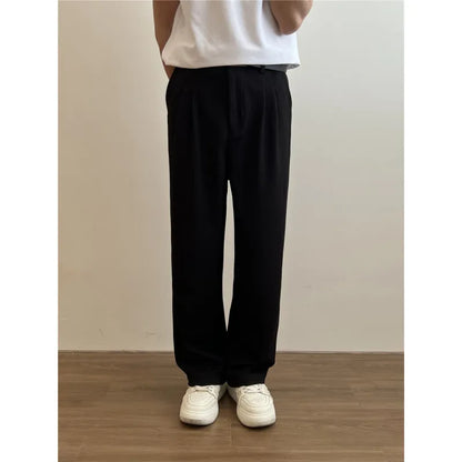 maoxiangshop Black Beige Casual Pants Men Fashion Knitted Pants Men Streetwear Korean Loose Wide Leg Pants Mens Knitting Trousers