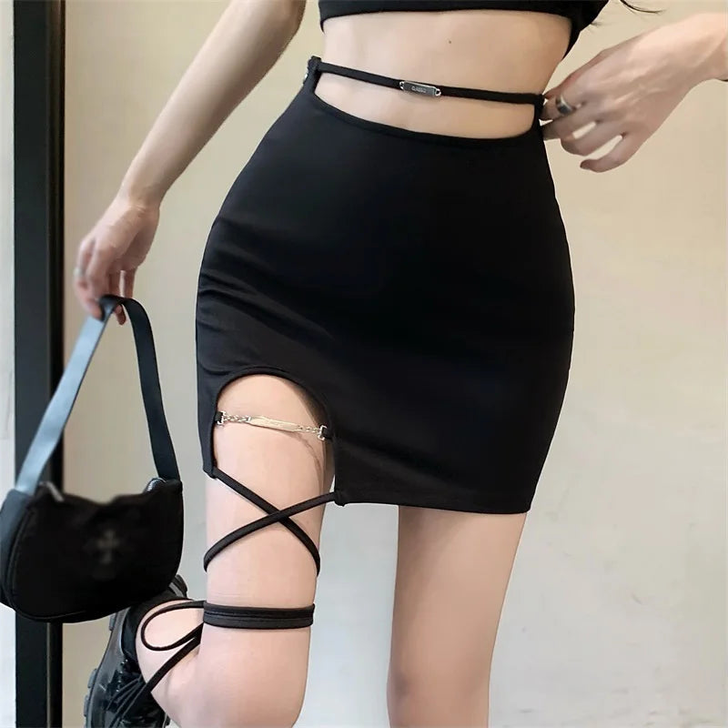 maoxiangshop Y2k Harajuku Mini Bandage Skirt Women's  Sexy High Waist Skirt Solid Color Korean Version Slim Chic Clubwear