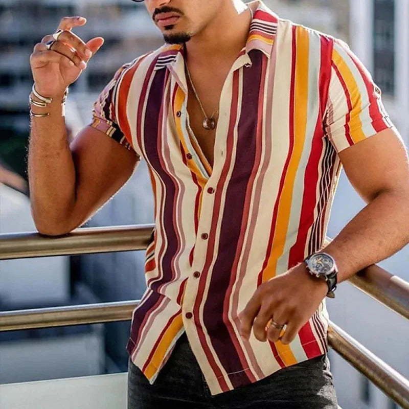 maoxiangshop Men's Shirts Holiday Hawaiian Beach Shirts Striped Print Tops Business Casual Cropped Oversized T-Shirts 5XL Designer Clothing
