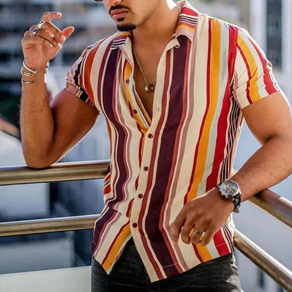 maoxiangshop Men's Shirts Holiday Hawaiian Beach Shirts Striped Print Tops Business Casual Cropped Oversized T-Shirts 5XL Designer Clothing