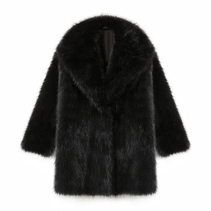 maoxiangshop  -  Lapels Faux Fur Coat Women 2024 Winter Brand Designer Fluffy Fox Fur Jacket Luxury Furry Overcoats Girl Stylish Long Outerwear