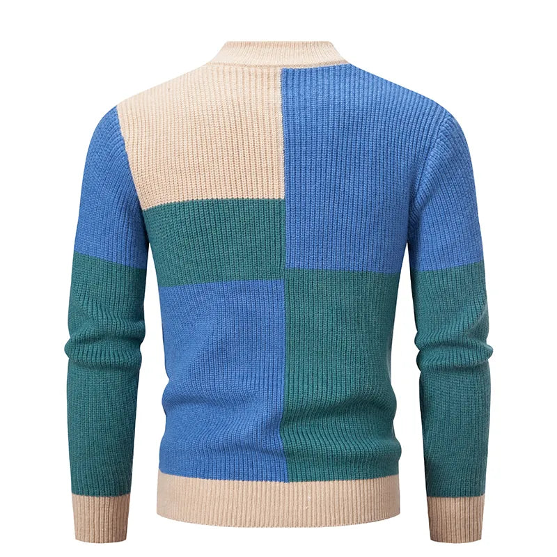 maoxiangshop Men’s Mock Neck Pullovers Youthful Vitality Fashion Patchwork Knitted Sweater Men Slim Casual Pullover Autumn Wintr Knitwear Man