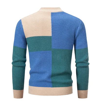 maoxiangshop Men’s Mock Neck Pullovers Youthful Vitality Fashion Patchwork Knitted Sweater Men Slim Casual Pullover Autumn Wintr Knitwear Man