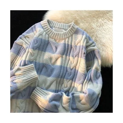 maoxiangshop Striped Retro Couple's Sweater Men's Autumn and Winter Design Sense Niche Thread Clothing Trend Brand Ins Loose Knit Sweater