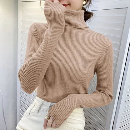 maoxiangshop Women Fall Turtleneck Sweater Knitted Soft Pullovers Cashmere Jumpers Basic Soft Sweaters For Women Autumn Winter