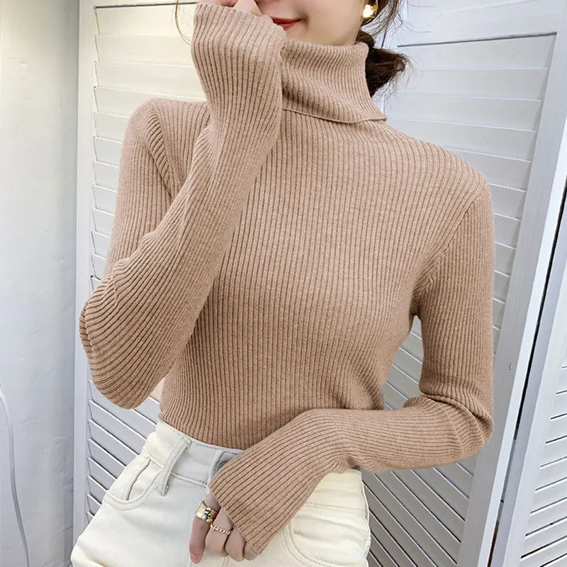 maoxiangshop Women Fall Turtleneck Sweater Knitted Soft Pullovers Cashmere Jumpers Basic Soft Sweaters For Women Autumn Winter