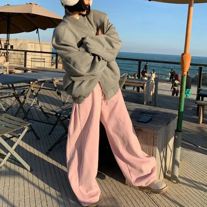 maoxiangshop  -  Women Streetwear Oversized Black Joggers Harajuku Hip Hop Wide Leg Pants Winter Korean Thick Baggy Trousers