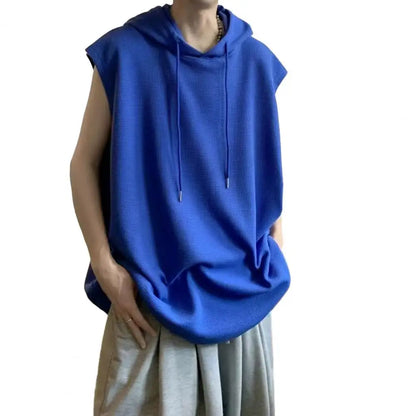 maoxiangshop Men Workout Hoodie Sleeveless Sweatshirt Hooded Tank Top Breathable Men's Top Loose Fit Hooded Mid-length Men Vest Hoodies