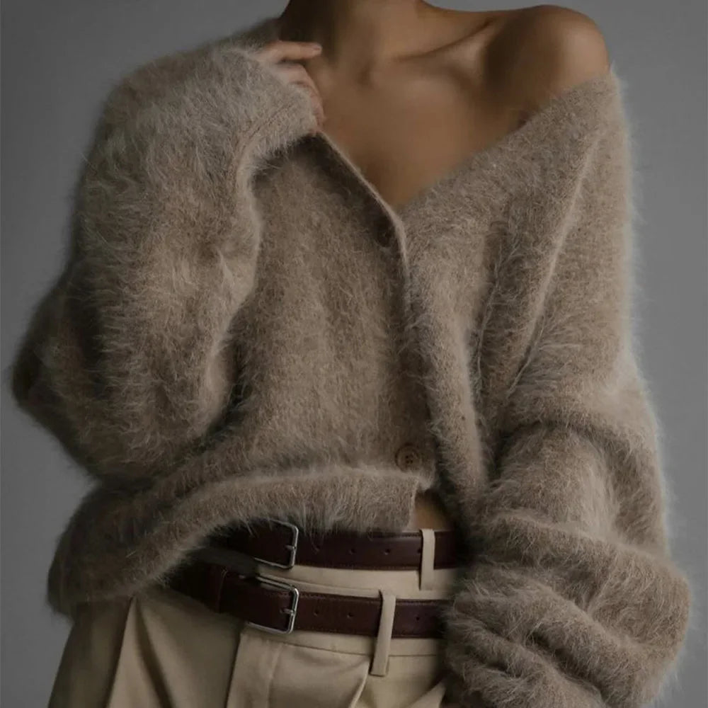 maoxiangshop  -  Women's Knitted Thick Cashmere Wool Cardigan Chic V Neck Single Breasted Long Sleeve Sweater Fall Winter Coat Outwear