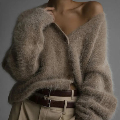 maoxiangshop  -  Women's Knitted Thick Cashmere Wool Cardigan Chic V Neck Single Breasted Long Sleeve Sweater Fall Winter Coat Outwear