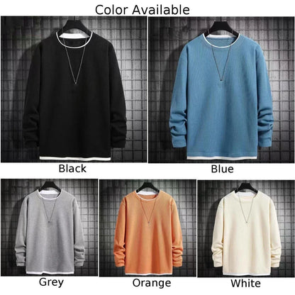 maoxiangshop Autumn Men's Round Neck T-Shirts Fashion Fake-two Pieces Street Long Sleeve T-shirt Sports Athletic Pullover Blouse Tops For Man