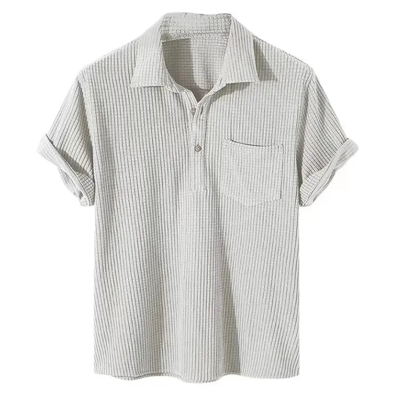 maoxiangshop Summer Mens Casual Plaid Polo Shirts Top Turn-Down Collar Button Blouse Short Sleeve Solid Pocket Blouse Shirt Men Clothing