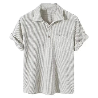 maoxiangshop Summer Mens Casual Plaid Polo Shirts Top Turn-Down Collar Button Blouse Short Sleeve Solid Pocket Blouse Shirt Men Clothing