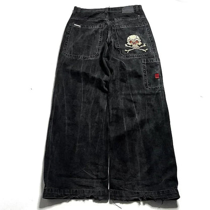 Jeans New Y2K Women Harajuku Retro Hip Hop Cartoon Embroidery Baggy Jeans Black Pants High Waisted Wide Trousers Streetwear