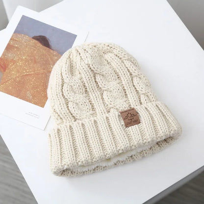 maoxiangshop New Unisex Winter Hats Add Fur Lined Men And Women Warm Beanie Cap Casual Maple Leaf Label Decor Winter Knitted Hats