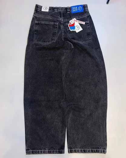 Jeans New Y2K Women Harajuku Retro Hip Hop Cartoon Embroidery Baggy Jeans Black Pants High Waisted Wide Trousers Streetwear